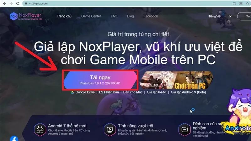 Giao diện trang web tải xuống NoxPlayer, một phương pháp khác để tải Bigo Live
