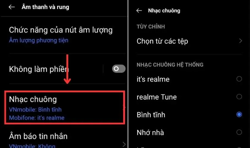 Giao diện tùy chọn âm thanh và rung trên OPPO, minh họa các thiết lập media sau khi tải video YouTube