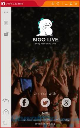 Giao diện ứng dụng Bigo Live trên giả lập sau khi đăng nhập, hiển thị các luồng livestream phổ biến