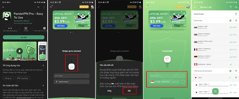 Giao diện ứng dụng Panda VPN Pro hỗ trợ an toàn khi tải video Xhamster.