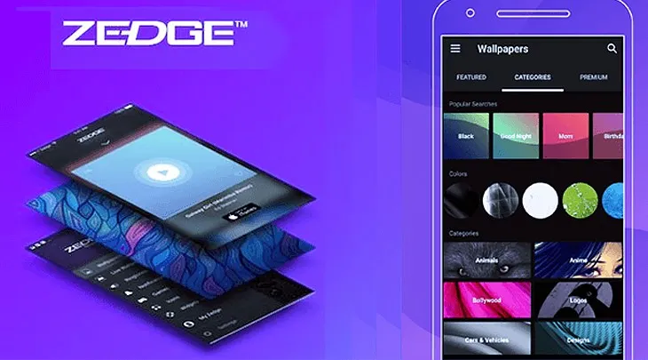 Giao diện ứng dụng Zedge, có thể được dùng để tìm kiếm các tài nguyên đa phương tiện hoặc liên quan đến video cho iPhone 6 Plus
