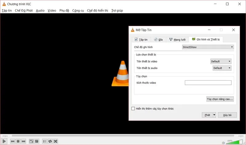Giao diện VLC khi mở luồng mạng