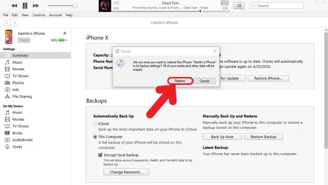 Hộp thoại cập nhật phần mềm iPhone trong iTunes