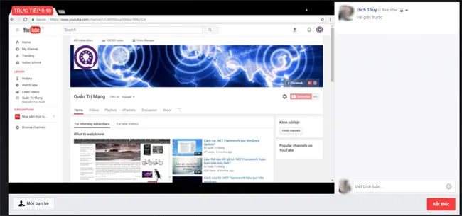 Kết quả sau khi live video trên Facebook từ máy tính với OBS