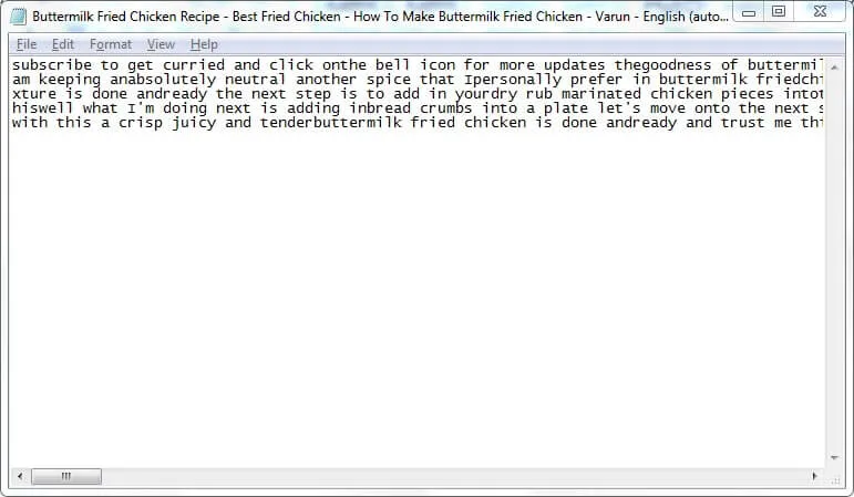 Kết quả tải phụ đề YouTube dưới dạng TXT