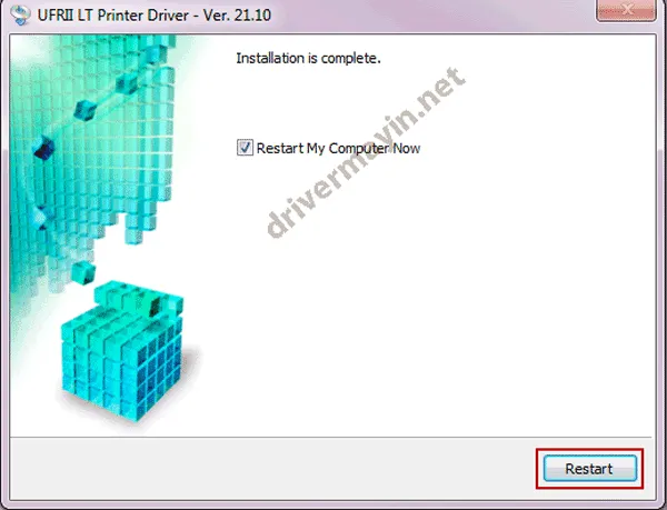 Khởi động lại máy tính để hoàn tất cài đặt máy in Canon 6030W