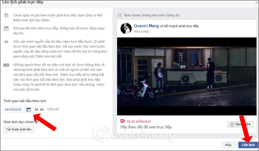 Lên lịch phát live stream