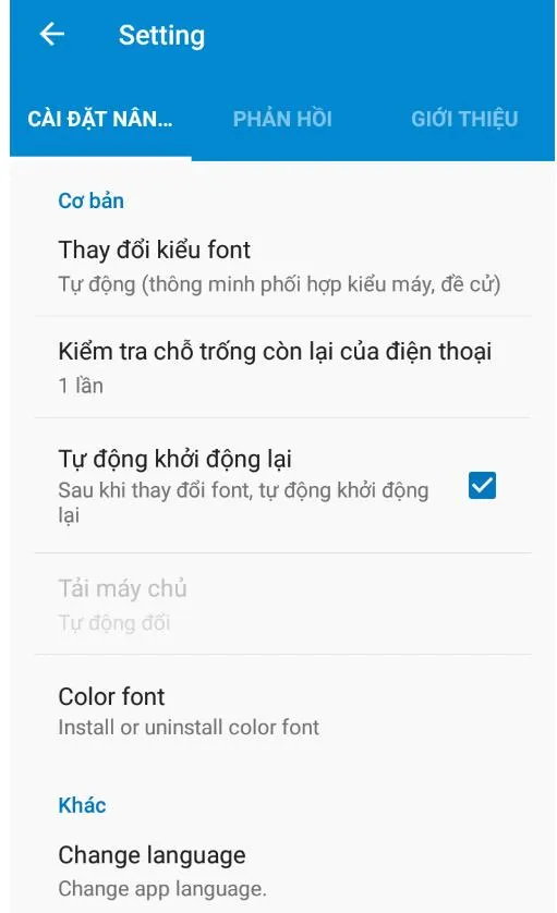 Lựa chọn "Change Font Mode" trong phần cài đặt của iFont, bước quan trọng để áp dụng font Pinyin mới cho hệ điều hành Android