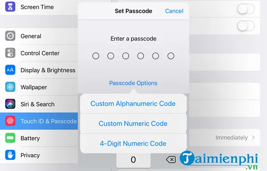 Lựa chọn Passcode tùy chỉnh cho iPhone 6