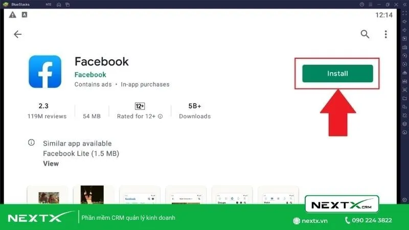 Màn hình cài đặt ứng dụng tải video Facebook thông qua trình giả lập trên máy tính Win 10.