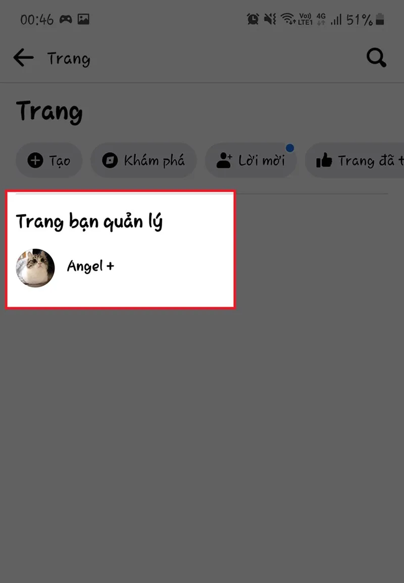 Màn hình điện thoại hiển thị danh sách các Fanpage đang quản lý, người dùng chọn một Fanpage để live stream, minh họa cách live stream trên Fanpage Facebook