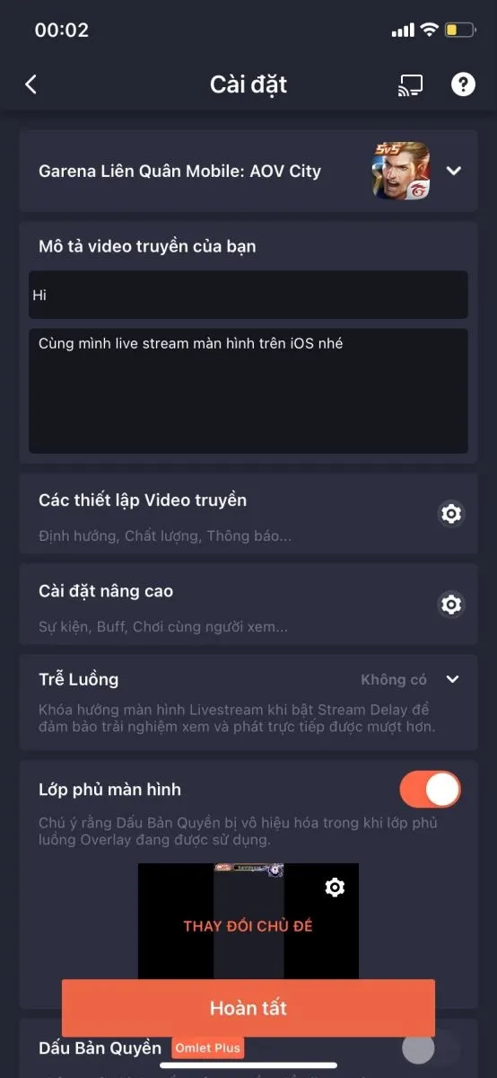 Màn hình lựa chọn ứng dụng hoặc game trên Omlet Arcade để bắt đầu quá trình live stream màn hình điện thoại iOS của bạn.