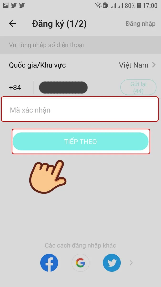 Màn hình nhập mã OTP xác minh tài khoản BIGO LIVE