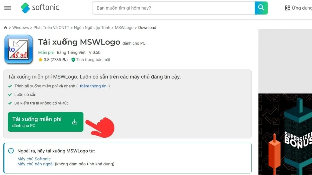 Màn hình tải xuống MSWLogo, bước đầu tiên để biết cách cài đặt MSWLogo miễn phí.