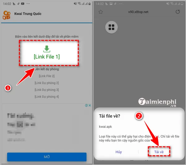 Màn hình thông báo xác nhận tải xuống file cài đặt Kwai Trung Quốc APK, một bước quan trọng trong quá trình tìm hiểu cách tải video Kwai Trung Quốc.