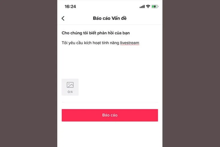 Mẫu gửi phản hồi cho TikTok, nơi người dùng trình bày vấn đề để được cấp quyền Cách live trên điện thoại.