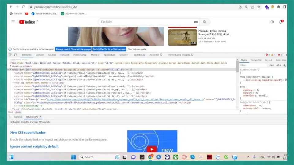 Mở công cụ DevTools trên trình duyệt để kiểm tra các tệp phương tiện của video.