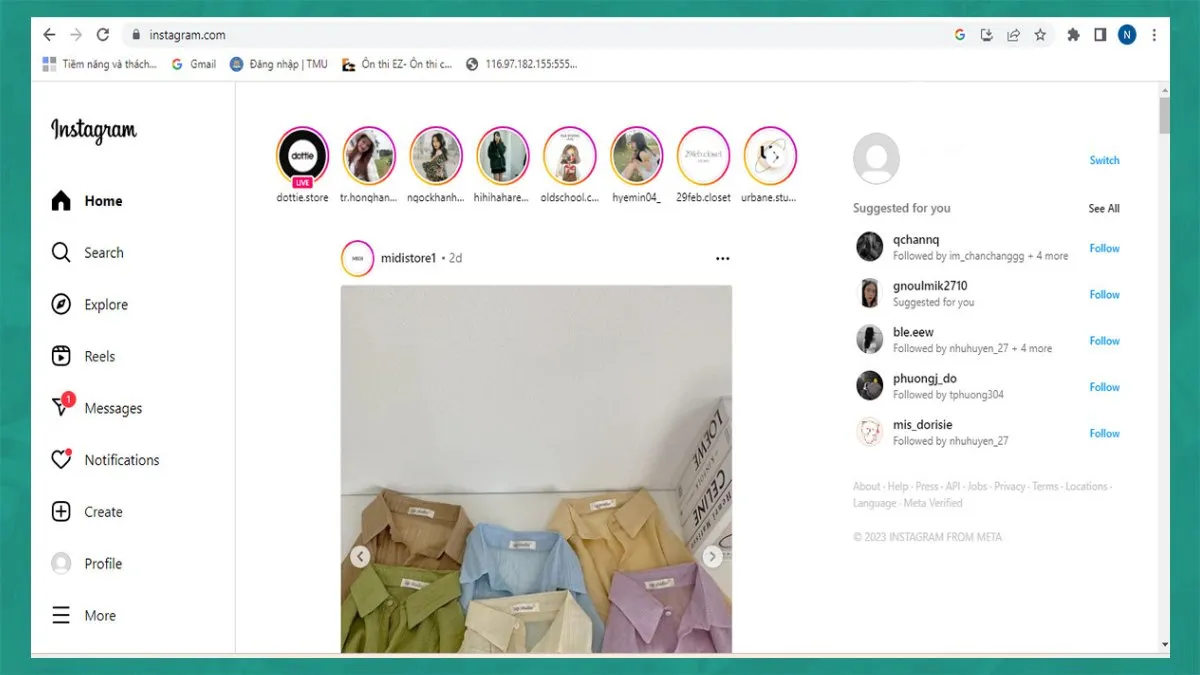Mở công cụ nhà phát triển trên Instagram bằng F12