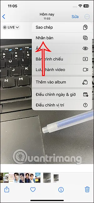 Mở menu tùy chọn trên Live Photo