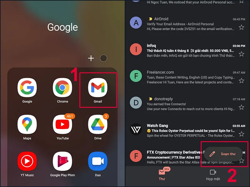 Mở phần Soạn thư trong ứng dụng Gmail để gửi video