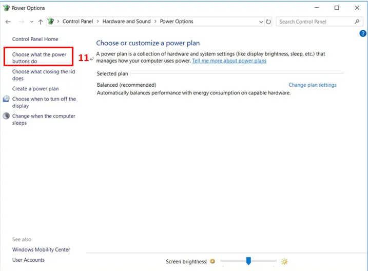 Mở tùy chọn "Choose what the power buttons do" trong Windows để thay đổi hành vi nút nguồn.