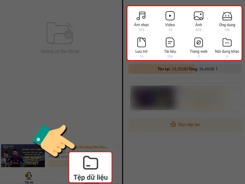 Mục "Tệp dữ liệu" trong UC Browser, hiển thị các video đã tải về, hỗ trợ người dùng iPhone 4S quản lý nội dung.