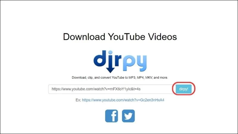 Nhấn dirpy! sau khi dán liên kết trên Dripy máy tính