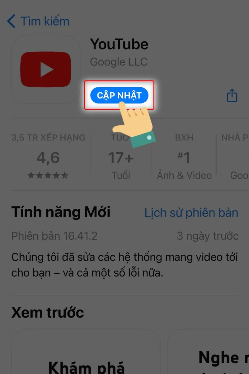 Nhấn vào Cập nhật