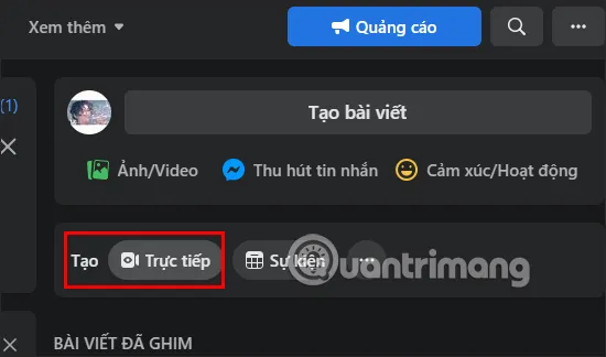 Nhấn vào Video trực tiếp trên Fanpage Facebook để bắt đầu live