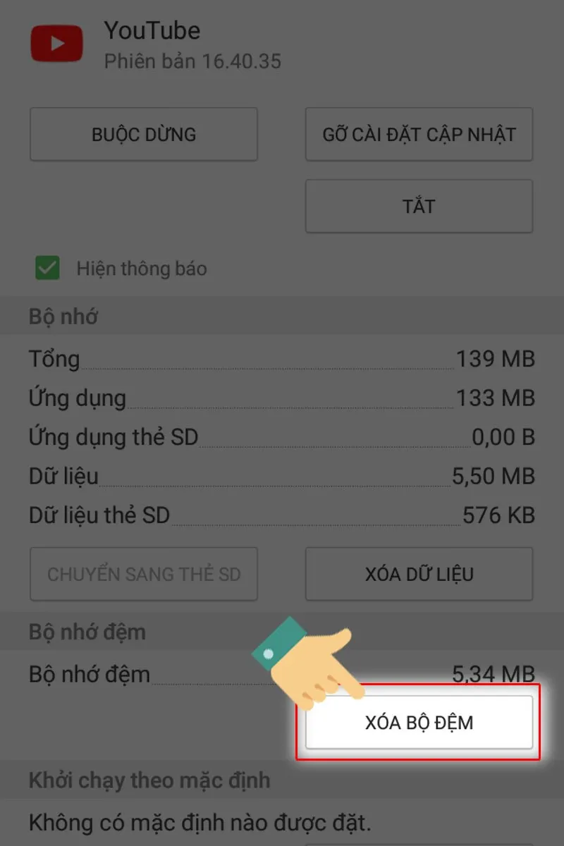 Nhấn vào Xóa bộ đệm