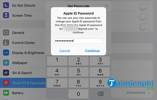 Nhập mật khẩu Apple ID để hoàn tất cài đặt Passcode trên iPhone 6