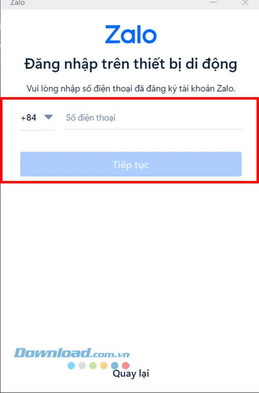 Nhập số điện thoại để đăng nhập Zalo trên máy tính và xác nhận bằng điện thoại