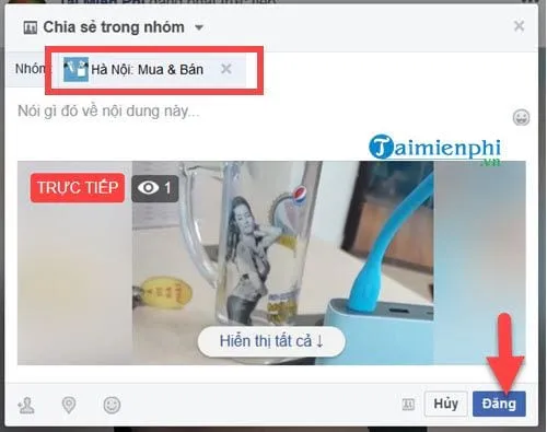 Nhập tên nhóm Facebook để chia sẻ live stream đến cộng đồng mục tiêu