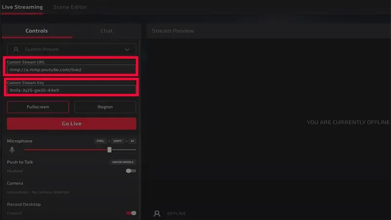 Nhập URL live stream tại 