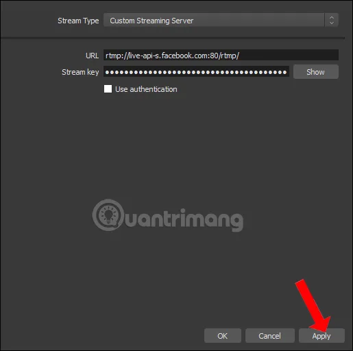 Nhập URL và Stream Key