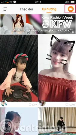 Nhấp vào biểu tượng máy quay để tạo và chia sẻ video Kwai