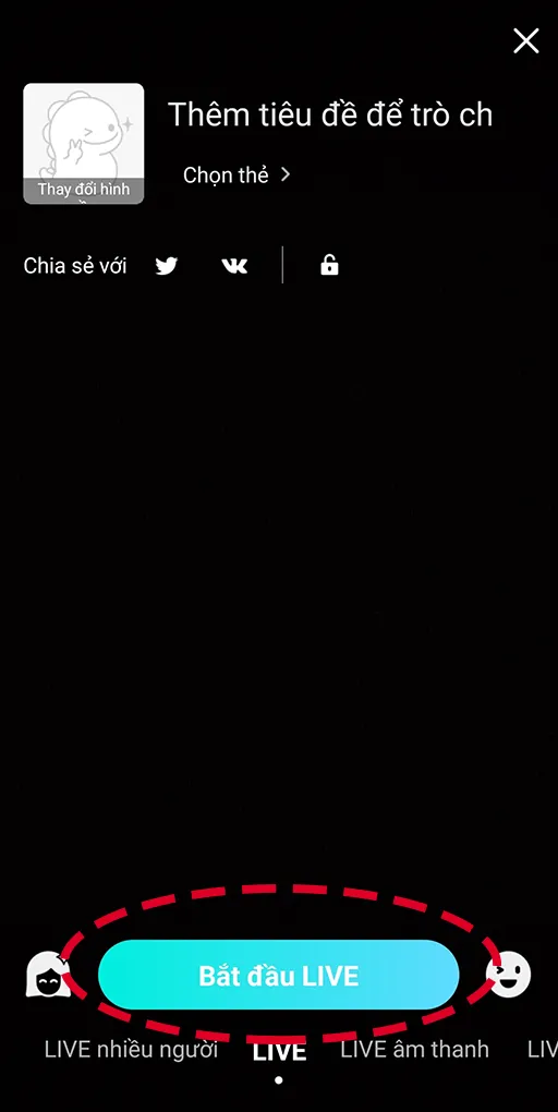 Nút "Bắt đầu Live" trên Bigo Live để chính thức khởi động buổi phát sóng trực tiếp của bạn