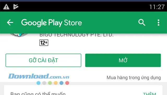 Nút "Mở" màu xanh lá cây, sẵn sàng khởi chạy ứng dụng Bigo Live sau khi cài đặt thành công