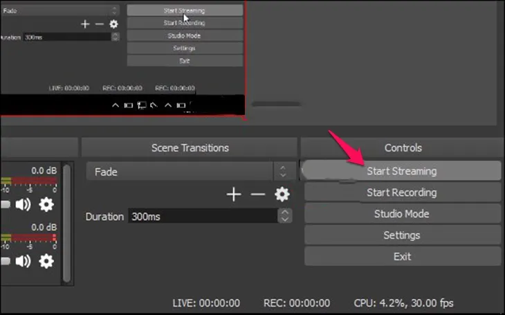 Nút Start Streaming trên giao diện chính của OBS Studio, khởi động phiên phát trực tiếp sau khi đã cấu hình đầy đủ
