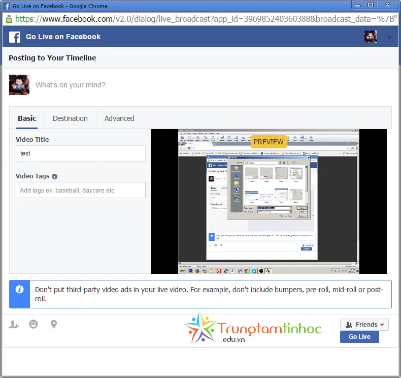 Phát trực tiếp live stream Facebook sau khi cấu hình hoàn tất