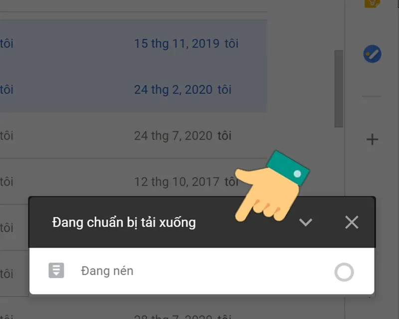 Quá trình nén tệp video thành file ZIP trên Google Drive