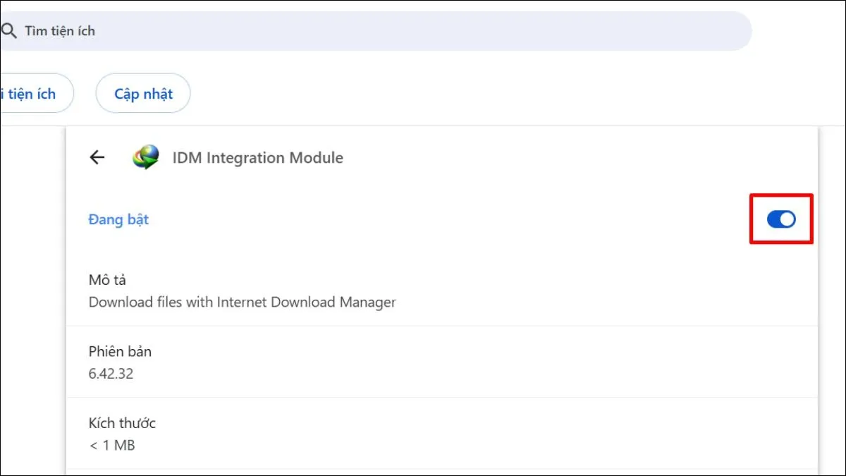 Quản lý tiện ích mở rộng trên Chrome để bật IDM Integration Module