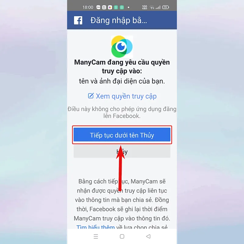 Quy trình cấp quyền và chọn đối tượng xem khi live stream Facebook bằng ứng dụng bên thứ ba trên điện thoại.