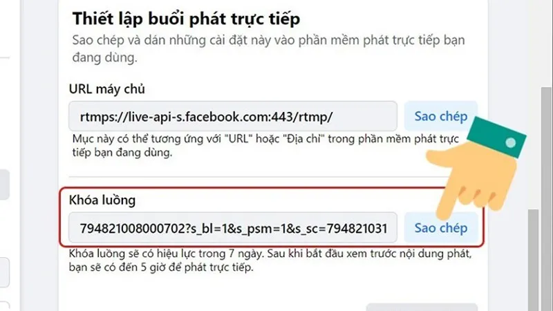 Sao chép URL buổi live trên Facebook