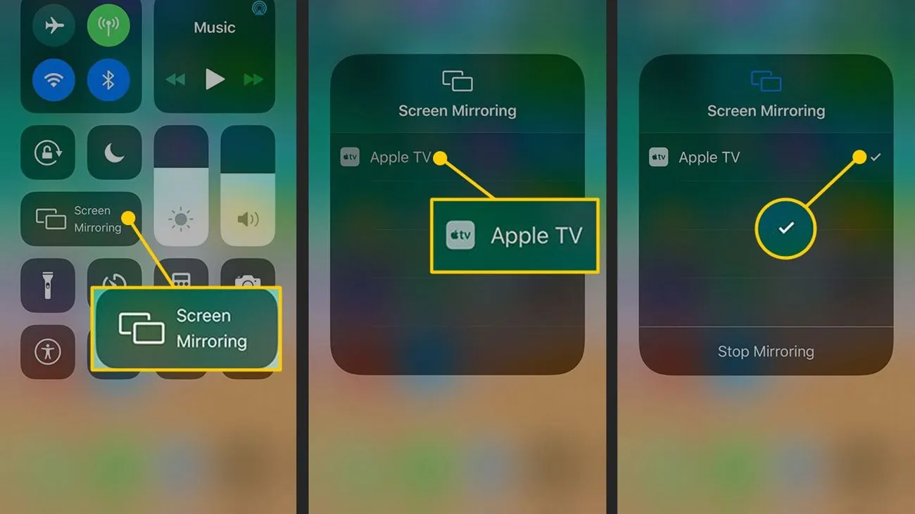 Sử dụng Screen Mirroring trên iPhone 5 trở lên để tải video lên TV