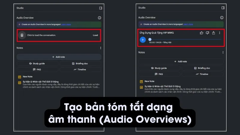 Tạo bản tóm tắt dạng âm thanh (Audio Overviews) 