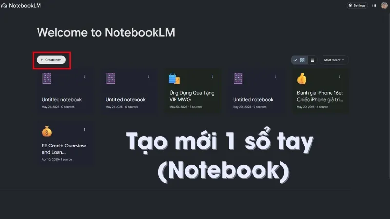 Tạo mới 1 Notebook