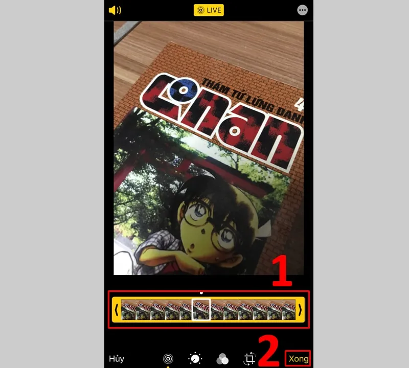 Thao tác cắt xén Live Photo để giữ lại khung hình mong muốn