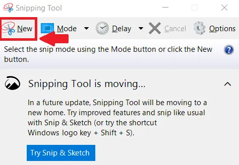 Thao tác chọn vùng trên màn hình bằng công cụ Snipping Tool