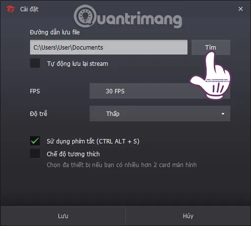 Thay đổi đường dẫn lưu trữ video stream game trên Garena Live